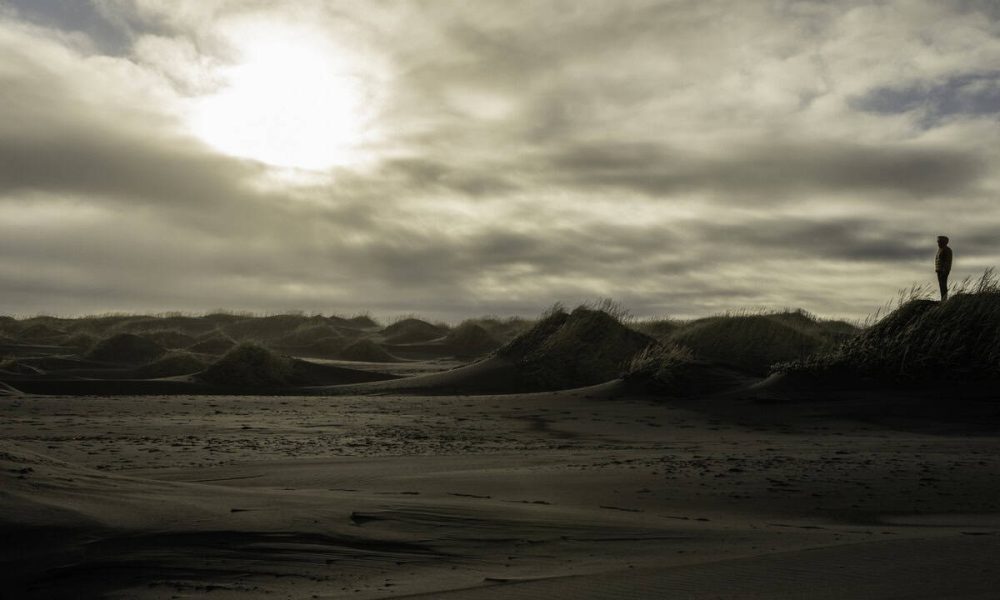 Serene traveler overlooking a black sand beach in Iceland